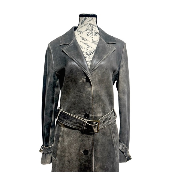 Tryst Women’s Full-Length Dark Gray Leather Trench Coat. Small - Picture 7 of 12